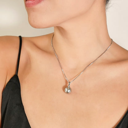 Clip-on Grey Pearl Pendant Necklace