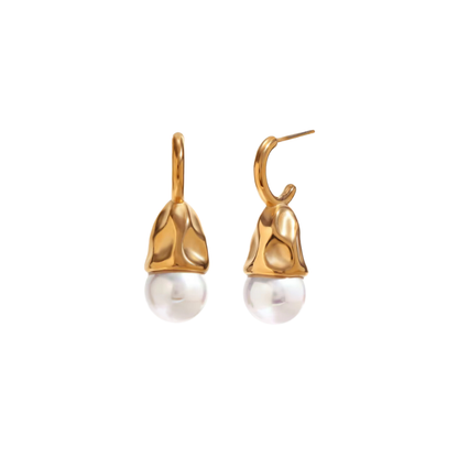 Hammered Gold Pearl Earrings