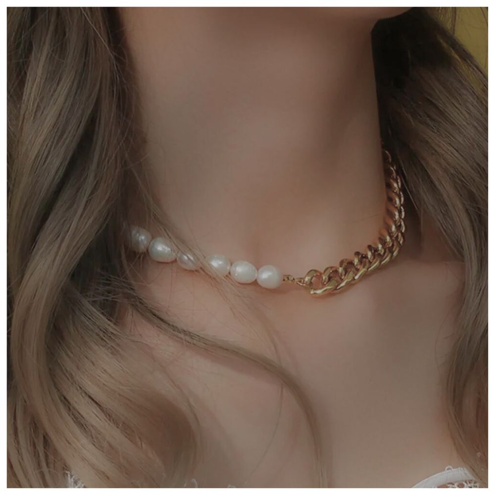 Pearl & Cuban Chain Toggle Necklace